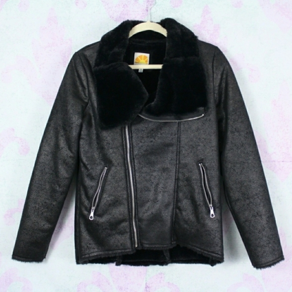 Anthropologie Medium Faux Shearling Moto Jacket - Picture 1 of 3